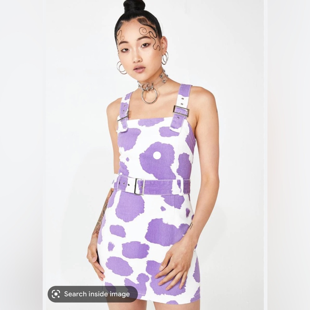 Jaded LDN purple cow print belted dress